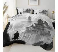 Sets de Housses de Couettes 200 x 200 cm + Lot 2 Taies d'Oreillers 65 x 65 cm Blanc Parure de lit Microfibre Imprimé Peinture à l'encre cité antique film Housse de Couette 3 Pièces Fermeture Éclair