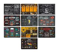 Sets de Table américains en Plastique lavables Vintage 44x28 cm, Sets de Table en PVC Fantasy American Breakfast (Lot de 10)