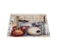 Sets de table antidérapants en PVC avec impression de batterie de guitare, instruments de musique, faciles à nettoyer, pour intérieur/extérieur, décoration de salle à manger