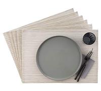 Sets de Table APS, 33 x 45 cm, Jeu de 6 Sets de Table à Bande étroite en Plastique, PVC, résistants à la Chaleur, Sets de Table antidérapants, lavables, hydrofuges, Blancs