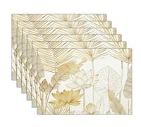 Sets de Table Art Au Trait Doré Anti-Glissant Napperon Feuilles De Palmier Lotus Lavables Résistant à la Chaleur Décoration de Table pour Cuisine, Salon ou Salle à Manger, Lot de 2 Jaune Doré