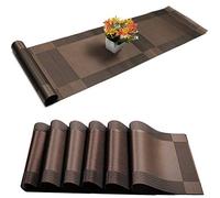 Sets de Table avec chemins de Table tissés en Vinyle et PVC Lavable pour Table à Manger, fêtes, Ferme, Thanksgiving, Noël et réunions (Marron)