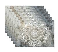 Sets De Table Blanc Cassé Mandala Symétrique 4 Sets De Table Texture Rétro pour Cuisine Salle À Manger Décoration De Table Dîner,Déjeuner,Petit Déjeuner 45 X 30 Cm