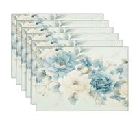 Sets De Table Bleu Ciel Fleurs en Ligne 4 Sets De Table Plantes Dessinées À La Main pour Cuisine Salle À Manger Décoration De Table Dîner,Déjeuner,Petit Déjeuner 45 X 30 Cm