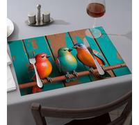 Sets de table bleus trois oiseaux colorés perchés sur une branche napperons de table de Pâques napperons (1 pièce)