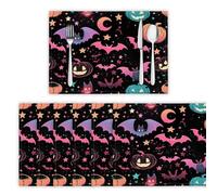 Sets de Table Citrouille d'halloween Anti-Glissant Napperon Icône De Chauve-Souris Lavables Résistant à la Chaleur Décoration de Table pour Cuisine, Salon ou Salle à Manger, Lot de 2 Violet