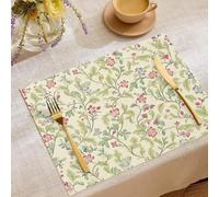 Sets de Table en Coton et Lin Plantes Rétro - Lot de 4 Antidérapants Lavables, Résistants à la Chaleur Sets de Table Fleurs Feuilles Vignes Décoratifs pour Cuisines, Hôtels, 33×45cm Beige