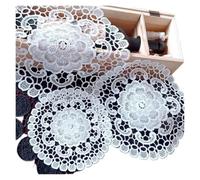 Sets de Table en Dentelle à Motifs Floraux Coussin Isolant Rond et Creux en Dentelle, Assiette, Bol, Serviette