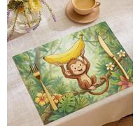 Sets de Table en Lin Singe Banane La Forêt des Animaux, 4 Pièces 30 x 45cm Réutilisable Rectangulaire, en pour Table, Cuisine, Restaurant
