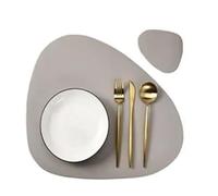 Sets de Table en Simili Cuir 1/4/6 Ensembles de Sets Table et sous-Verres ovales en Similicuir, Accessoires Cuisine, décoration fête Maison(Cream Grey,4sets)