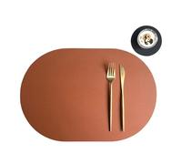 Sets de Table en Simili Cuir Lot de 2 Sets Table Ronds et Dessous Verre en Cuir synthétique, Tapis Isolant, résistant à l'huile imperméable, Double Face(Brown Black 2,43.5x30cm and 10cm)