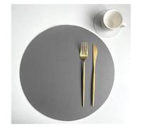 Sets de Table en Simili Cuir Lot de 2 Sets Table Ronds et Dessous Verre en Cuir synthétique, Tapis Isolant, résistant à l'huile imperméable, Double Face(Dark Gray Beige White,Round32cm and 10cm)