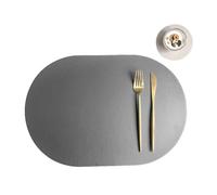 Sets de Table en Simili Cuir Lot de 2 Sets Table Ronds et Dessous Verre en Cuir synthétique, Tapis Isolant, résistant à l'huile imperméable, Double Face(Gray Beige White 2,43.5x30cm and 10cm)