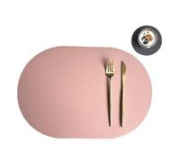 Sets de Table en Simili Cuir Lot de 2 Sets Table Ronds et Dessous Verre en Cuir synthétique, Tapis Isolant, résistant à l'huile imperméable, Double Face(Pink Dark Gray 2,43.5x30cm and 10cm)