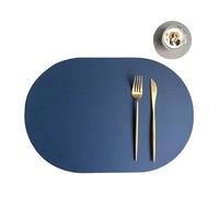 Sets de Table en Simili Cuir Lot de 2 Sets Table Ronds et Dessous Verre en Cuir synthétique, Tapis Isolant, résistant à l'huile imperméable, Double Face(Blue Gray 2,43.5x30cm and 10cm)