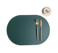 Sets de Table en Simili Cuir Lot de 2 Sets Table Ronds et Dessous Verre en Cuir synthétique, Tapis Isolant, résistant à l'huile imperméable, Double Face(Green Beige White 2,43.5x30cm and 10cm)