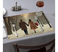 Sets de table et de cuisine avec inscription « A Couple Walks Hand in On A Snowy Path » (1 pièce)