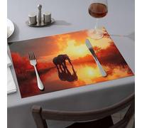 Sets de table et de cuisine Motif éléphant debout dans l'eau au coucher du soleil