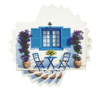 Sets De Table Fenêtre Grecque Florale, Sets De Table De Moderne Et Simple Résistants à La Chaleur, Lot de 2 Set De Tables Bleu pour Banquet Saisonnier été Printemps Cuisine Décor, 45x30cm