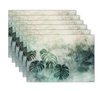 Sets De Table Gris Vert Feuilles De Monstera 4 Sets De Table Esthétique De L'Encre pour Cuisine Salle À Manger Décoration De Table Dîner,Déjeuner,Petit Déjeuner 45 X 30 Cm