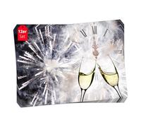 Sets de table I Nouvel An Flûtes à champagne argentées avec feux d'artifice et horloge 44 x 32 cm Lot de 12 dans un classeur La décoration de table spéciale qui donne de l'éclat à votre fête
