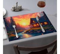 Sets de table jaunes Cozy Cabin By The River At Sunset Dining Sets de table et cuisine Nappe occidentale (1 pièce)