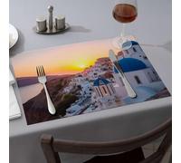 Sets de table jaunes en forme de dômes bleus contre un ciel de coucher de soleil - Sets de table de cuisine et de salle à manger de qualité supérieure (1 pièce)