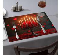 Sets de table jaunes - Scène romantique avec roses rouges, bougies et décorations en forme de cœur - Sets de table de cuisine et de salle à manger de qualité supérieure (1 pièce)