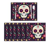 Sets de Table Jour des Morts Mexicain Anti-Glissant Napperon Squelette Lavables Résistant à la Chaleur Décoration de Table pour Cuisine, Salon ou Salle à Manger, Lot de 4 Violet Foncé