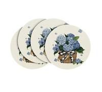 Sets de Table Joyeuses Pâques Adorables Lapins et œufs Sets de Table Ronds en Lin à Motifs Floraux, Lot de 4 Décorations de Pâques 38 x 38 cm