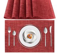 Sets de Table Lavable, Lot de 6 Sets de Table Plastique PVC, Résistant à la Chaleur, Antidérapant, pour Cuisine Table à Manger (Rouge)