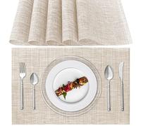 Sets de Table Lavable, Lot de 6 Sets de Table Plastique PVC, Résistant à la Chaleur, Antidérapant, pour Cuisine Table à Manger (Beige)