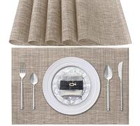 Sets de Table Lavable, Lot de 6 Sets de Table Plastique PVC, Résistant à la Chaleur, Antidérapant, pour Cuisine Table à Manger (Beige Foncé)