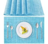 Sets de Table Lavable, Lot de 6 Sets de Table Plastique PVC, Résistant à la Chaleur, Antidérapant, pour Cuisine Table à Manger (Bleu Ciel)