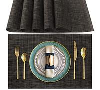 Sets de Table Lavable, Lot de 6 Sets de Table Plastique PVC, Résistant à la Chaleur, Antidérapant, pour Cuisine Table à Manger (Marron Foncé)