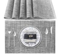 Sets de Table Lavable, Lot de 6 Sets de Table Plastique PVC, Résistant à la Chaleur, Antidérapant, pour Cuisine Table à Manger (Gris)