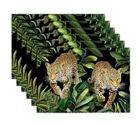 Sets De Table Lot De 4 Vert Guépard De La Jungle Animaux Qui Marchent, 30X45 Cm, Sets De Table Imperméables Et Lavables pour Table De Cuisine, À Manger, Fête À La Ferme, Intérieur Et Extérieur