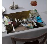 Sets de table motif tunnel recouvert de graffitis avec bateau au milieu pour salle à manger, chemin de table d'été, sets de table faciles à nettoyer (1 pièce)