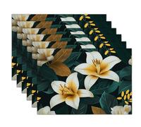 Sets De Table Noir Fleurs De Lys 4 Sets De Table Exotique pour Cuisine Salle À Manger Décoration De Table Dîner,Déjeuner,Petit Déjeuner 45 X 30 Cm