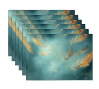 Sets De Table Or Vert Plumes Flottantes 4 Sets De Table Paysage Éthéré pour Cuisine Salle À Manger Décoration De Table Dîner,Déjeuner,Petit Déjeuner 45 X 30 Cm