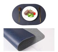 Sets De Table Ovales en Cuir|Tapis De Table Créatifs Essuyables Double Face|Tapis À Café Et À Thé Imperméable pour Décor De Fête,Cuisine|45X30Cm(17,7X11,8 Pouces),Bleu Marine + Gris,4 piezas