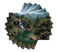 Sets de Table Rectangulaires Lavables et Antidérapants, 6 Pièces Résistantes à la Chaleur, Protège-Table en Coton et linPaysages naturels Cascades et Arbres de Montagne Vert foncé