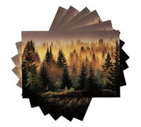 Sets de Table Rectangulaires Lavables et Antidérapants, 8 Pièces Résistantes à la Chaleur, Protège-Table en Coton et linSensation de Brume Naturelle Forêt de pins enveloppée de Brume Vert foncé