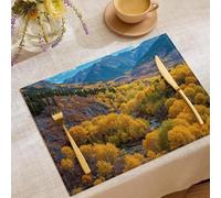 Sets de Table Rectangulaires, Lot de 2 Peuplier Napperons en Lin Résistantes à la Chaleur Forêts d'automne Dessous de Table Antidérapant pour décoration de Salle à Manger Cuisine, Jaune