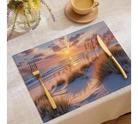 Sets de Table Rectangulaires, Lot de 4 Plage D'Algues Napperons en Lin Résistantes à la Chaleur Coucher Soleil Sur Plage Dessous de Table Antidérapant pour décoration de Salle à Manger Cuisine, Orange