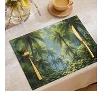 Sets de Table Rectangulaires, Lot de 6 Feuilles Vertes Luxuriantes Napperons en Lin Résistantes à la Chaleur Jungle Dense Dessous de Table pour décoration de Salle à Manger Cuisine, Jaune-Vert