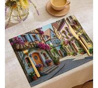 Sets de Table Rectangulaires, Lot de 8 Rues Ville Napperons en Lin Résistantes à la Chaleur Paysages Le Long Seine Dessous de Table Antidérapant pour décoration de Salle à Manger Cuisine, Orange