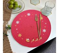 Sets de table ronds tissés pour Noël - Flocon de neige et renne - Rouge - Empêche le glissement - Pour tables de cuisine