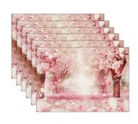 Sets De Table Rose Fleurs De Cerisier dans La Forêt 4 Sets De Table Paysage Romantique pour Cuisine Salle À Manger Décoration De Table Dîner,Déjeuner,Petit Déjeuner 45 X 30 Cm