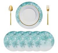 Sets de Table, Sets Ronds, lot 6, napperons Flocons Neige Turquoise Sarcelle d'hiver argentés, résistants à la Chaleur for Manger, décorations Noël, Ornements(Multi-Colored 1244)